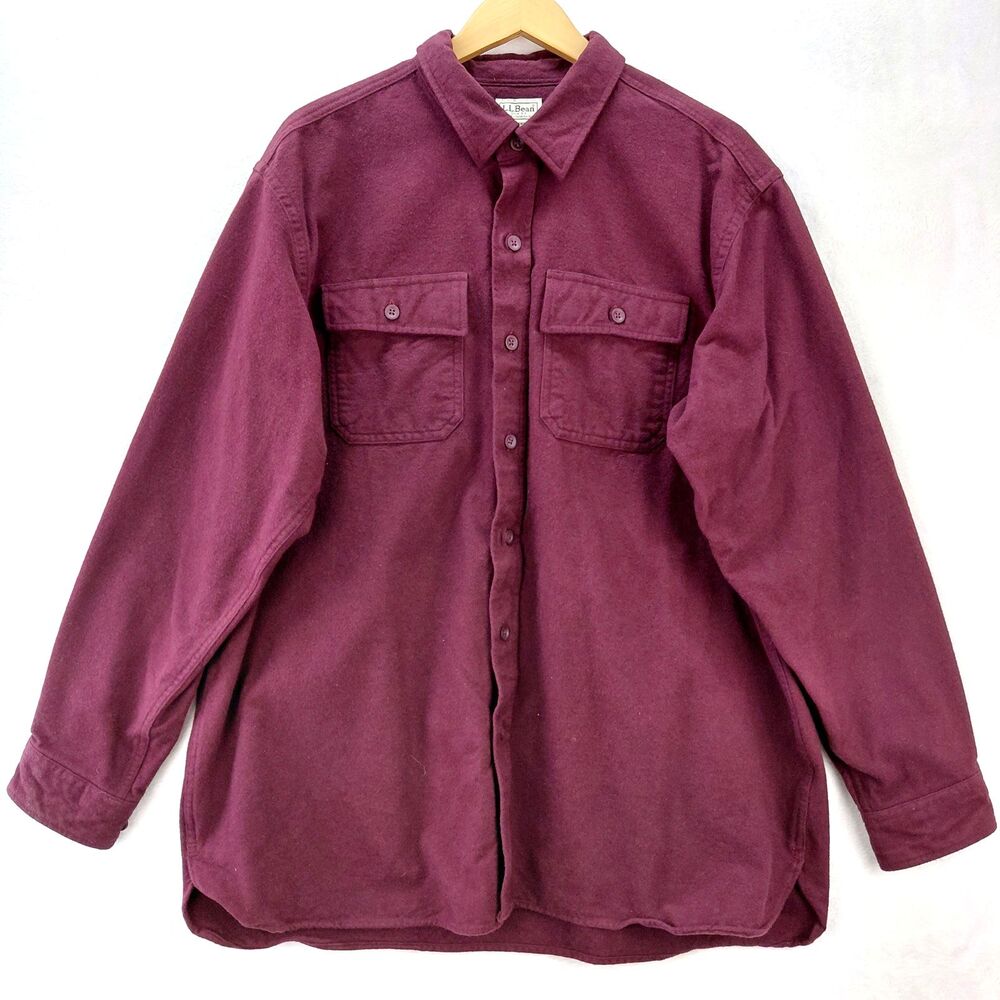 LL Bean Chamois Flannel Shirt Men XL Tall Maroon Traditional Button Work 187924